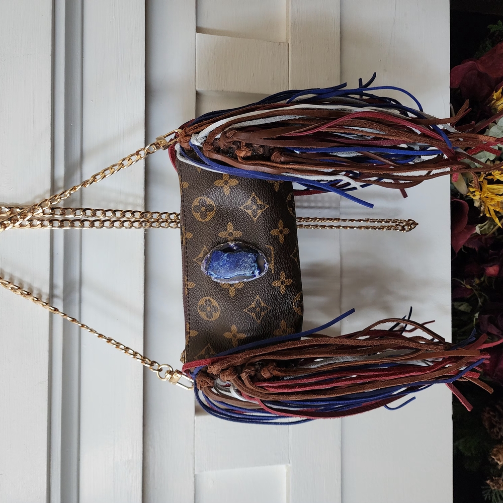 Brown and Blue Designer Fringe Bag